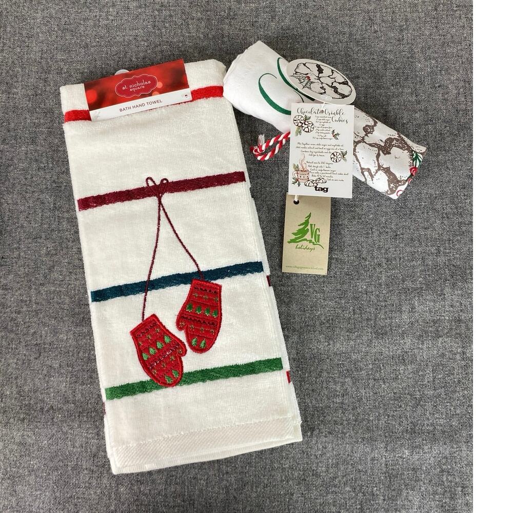 NWT Christmas Holiday Bath Hand Towels an Christmas Cookie Dishtowel GREAT GIFT!